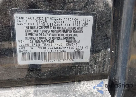 2014 Nissan Sentra S z USA, uszkodzony, nr VIN 3N1AB7AP9EY298826